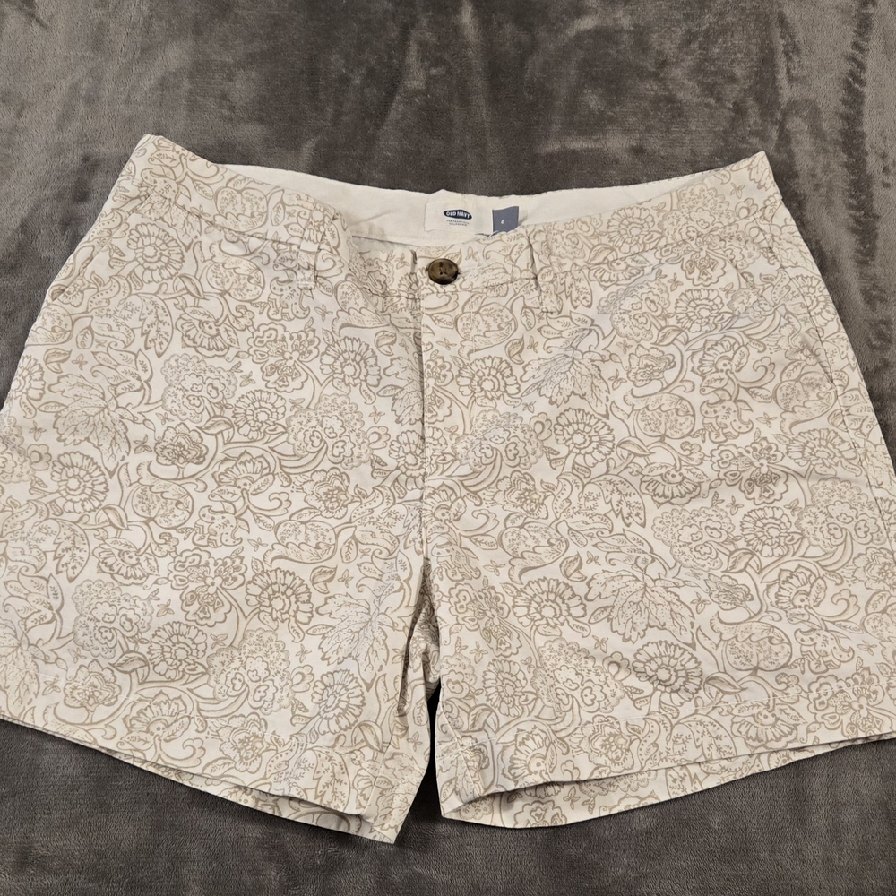Old Navy Chino Shorts Size 6 Cream Tan Floral Paisley Print Boho Summer (11)